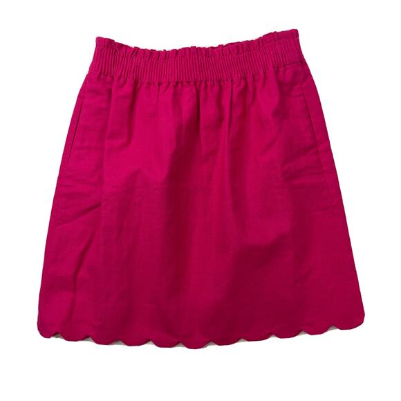 J. Crew Women's Size 0 Scalloped Linen Cotton Pink Elastic Waist Skirt NWT - Picture 4 of 12
